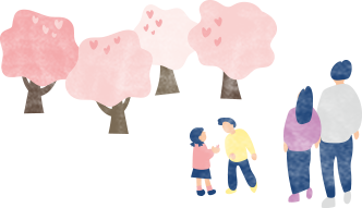 桜と親子イラスト