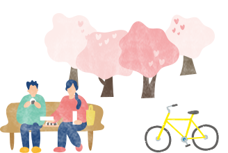 桜と親子イラスト